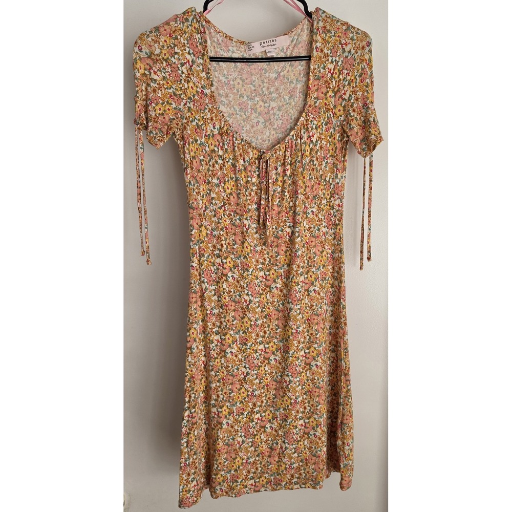 Miss Selfridge Boho Floral Mini Dress Size 4 Short Sleeve Scoop Neck Casual